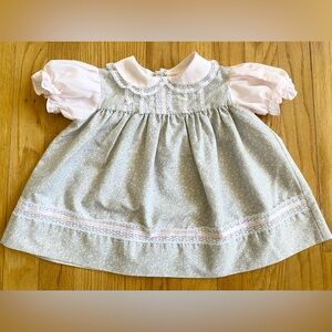 Vintage 60s Ruffled Lace Baby Dress *18 months* Gray Pink Floral Cotton Blend